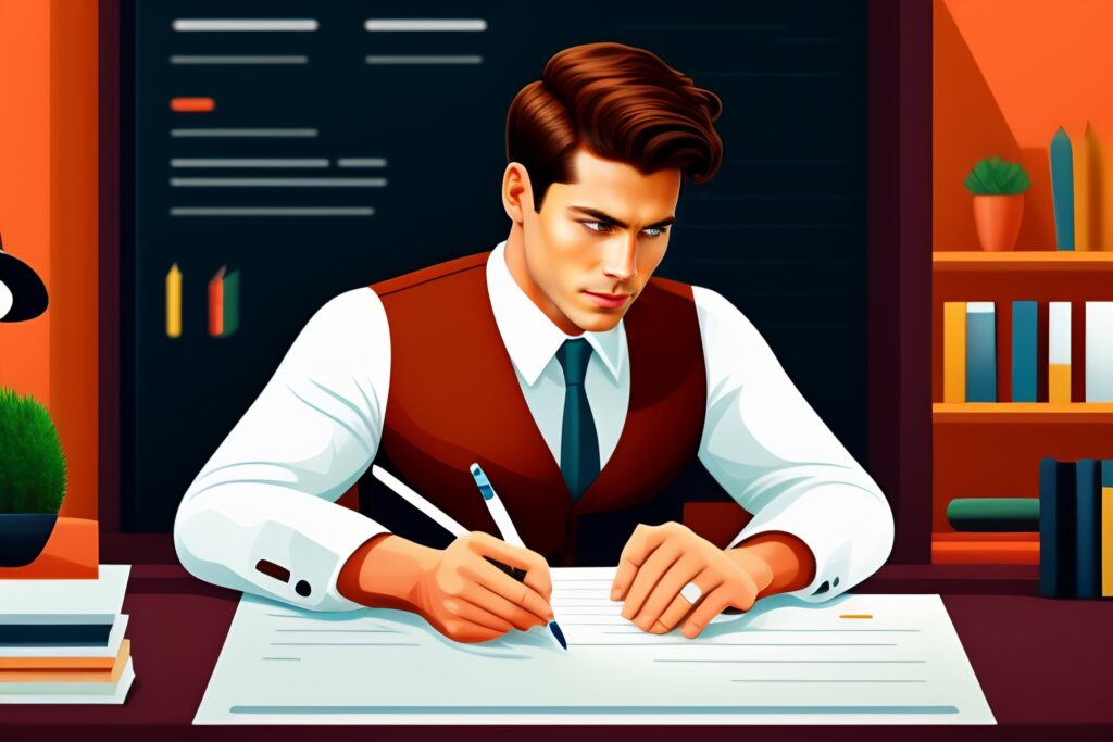 Graphic illustration of a man writing a cover lett Accountant Quotes