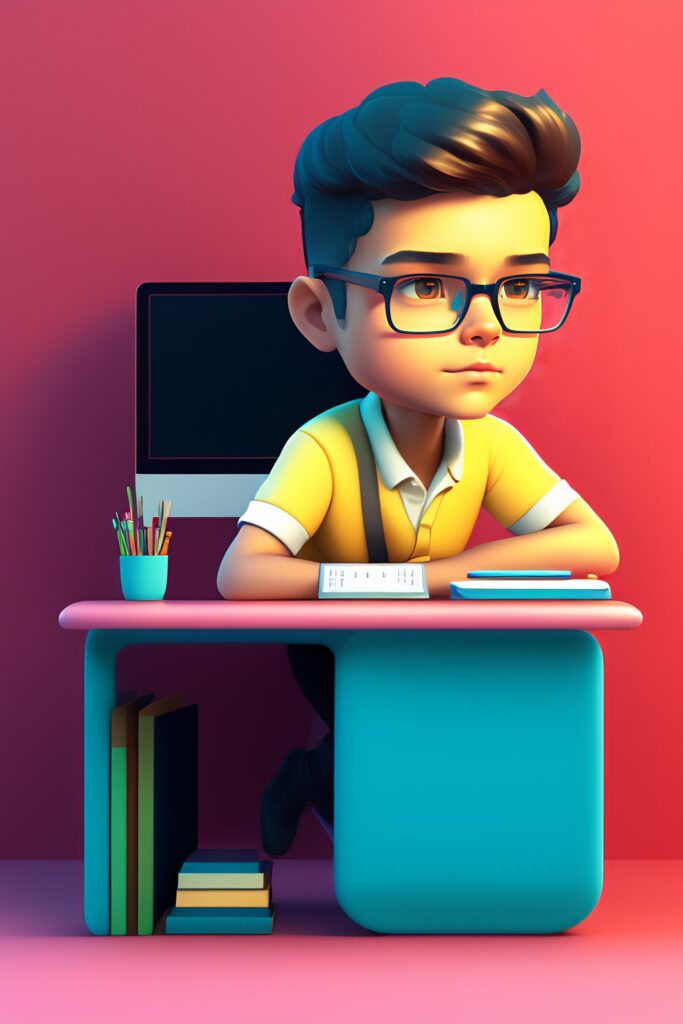 Illustration of a young man sitting at his desk Profession