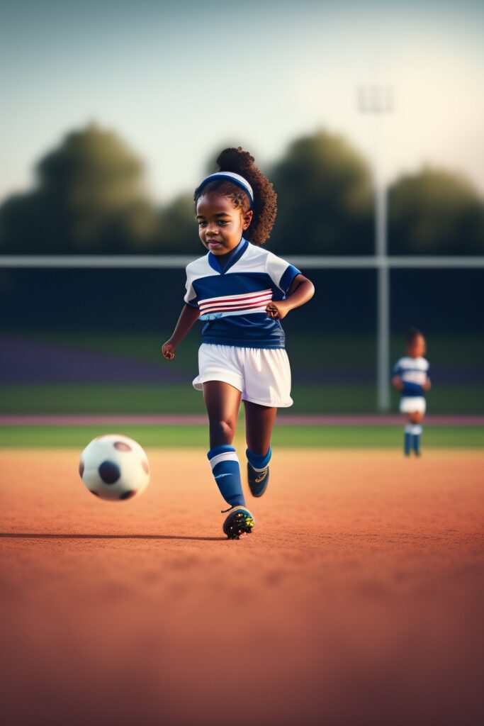young inner city girl playing soccer on a dirt fie 1 Sports