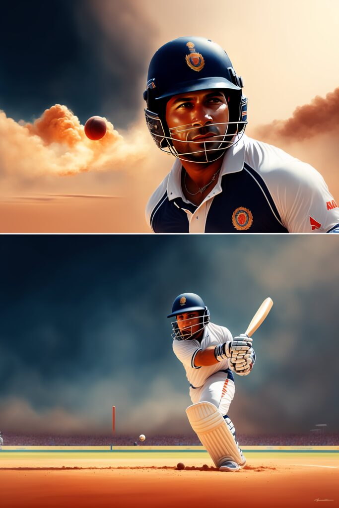 Portrait of Sachin Tendulkar batting on a Cricket Cricket Quotes