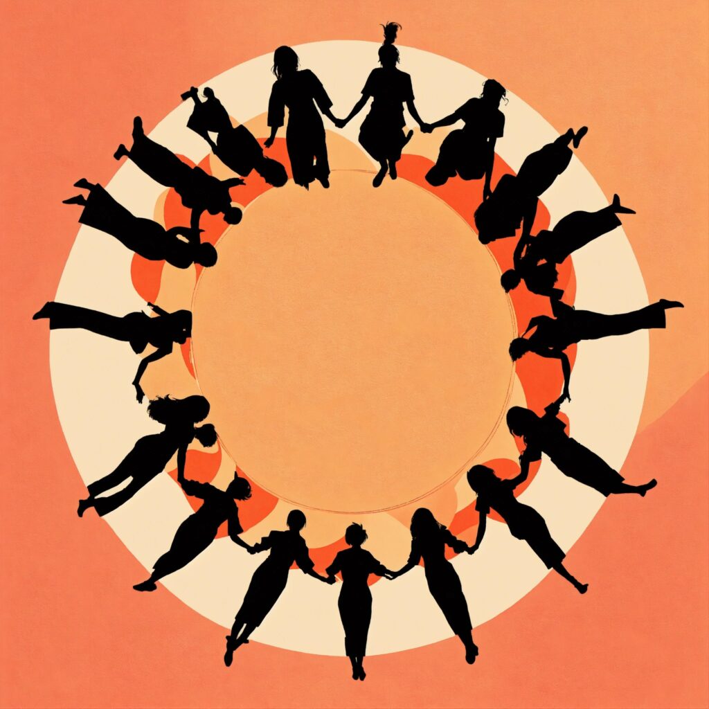 minimalist. a circle of random female silhouettes quotes about World AIDS Day 1st december